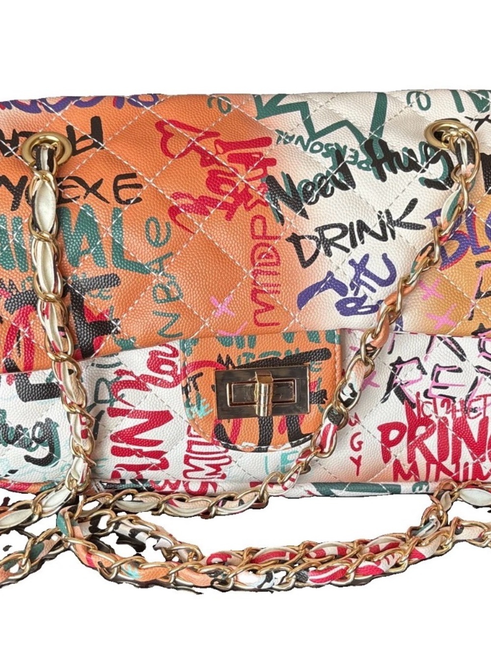 Graffiti Quilted Multicolor Chain Crossbody Bag